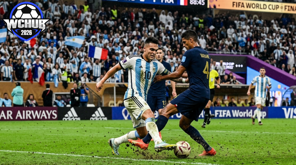 FIFA世界杯決賽現場:阿根廷對陣法國的激戰時刻 FIFA World Cup Final: Intense Match Action between Argentina and France